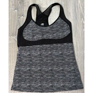 Marika Athletic Longline Large Racerback Heather Gray Sports Tank Shelf Bra Mesh
